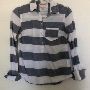 Navy and white striped button down shirt